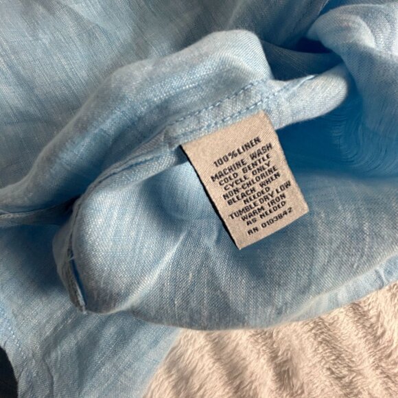 Aqua Toscano Mens Light Blue Short Sleeve Button-Up Linen Shirt Large Casual - Picture 4 of 7